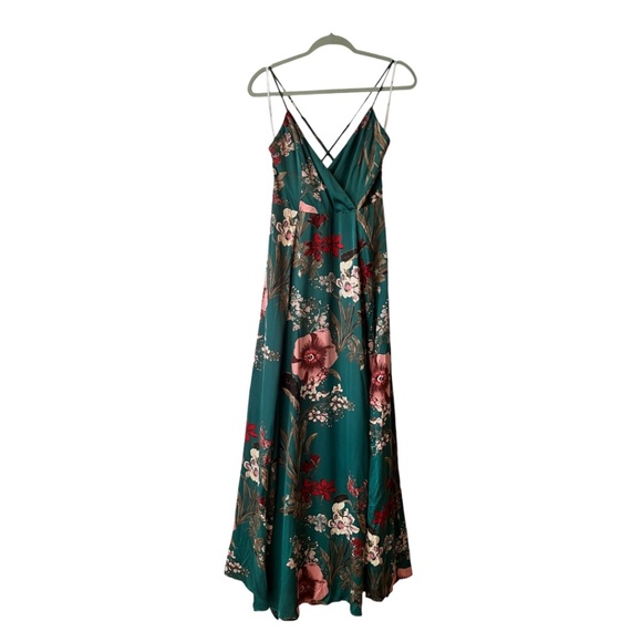 Lulus Dark Floral Maxi Gown with Side Slit and Tie Belt Size Medium - Picture 4 of 10